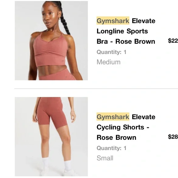 Gymshark Rose Brown Sports Bra & Shorts Set - Picture 2 of 3